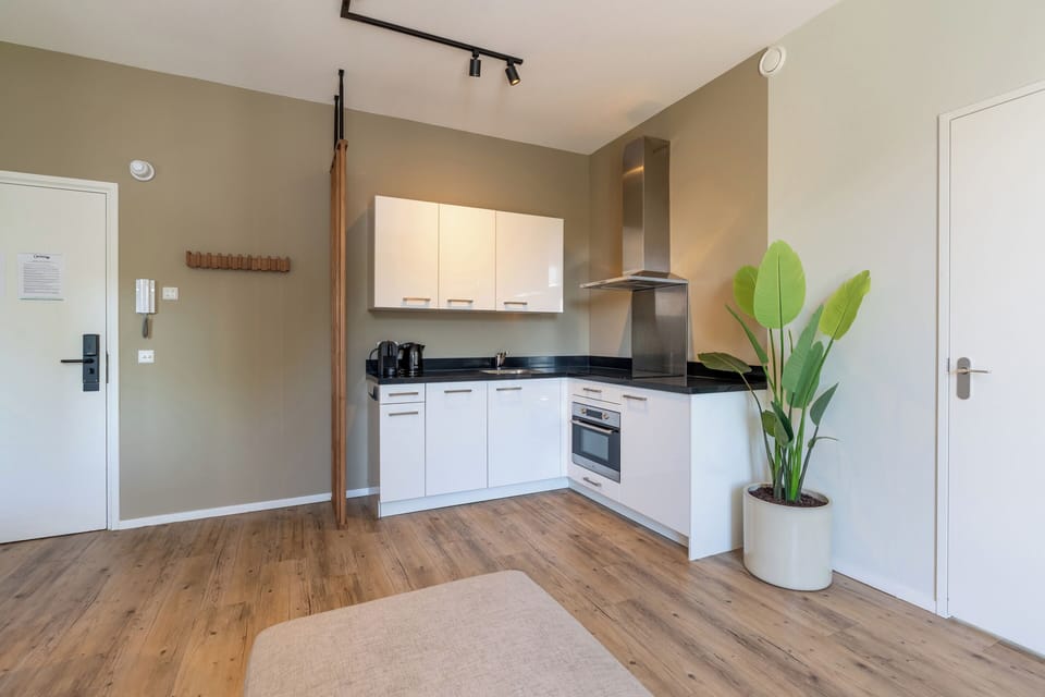 Apartment | Private kitchen | Full-size fridge, microwave, oven, stovetop