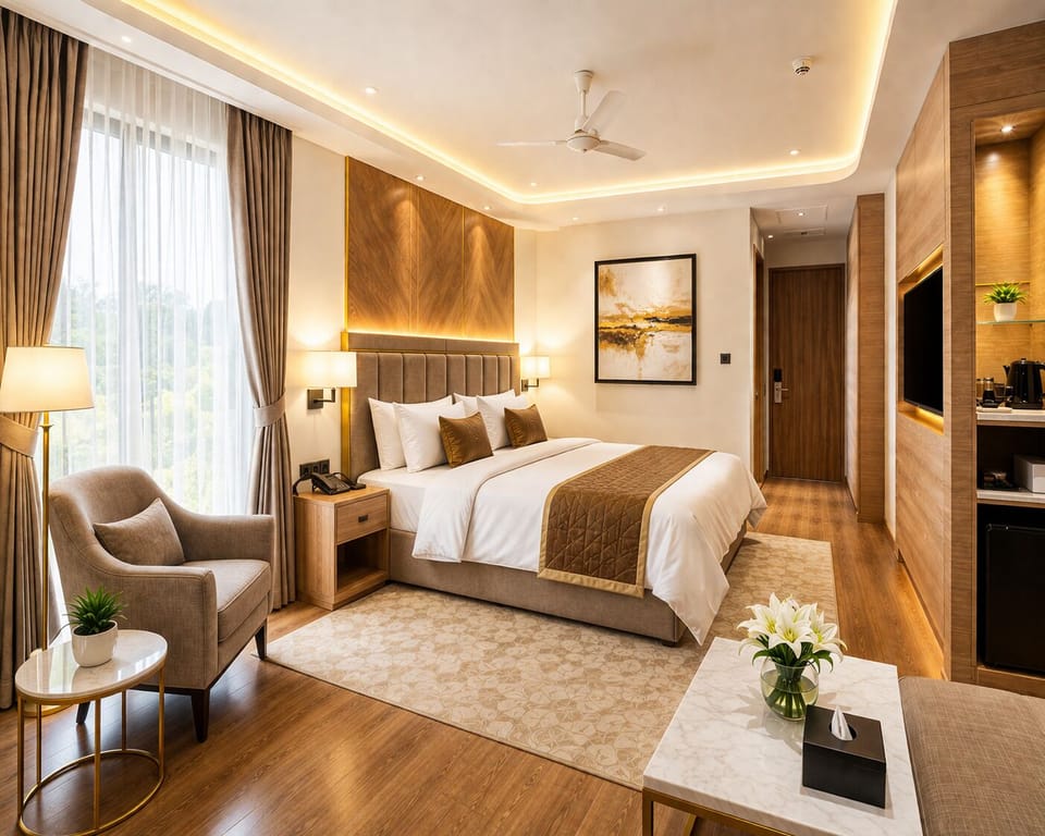 Deluxe Double Room, City View | Desk, laptop workspace