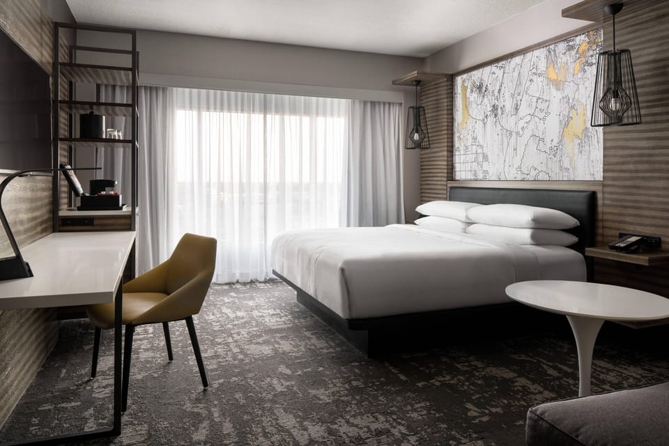 Premium bedding, pillowtop beds, desk, laptop workspace