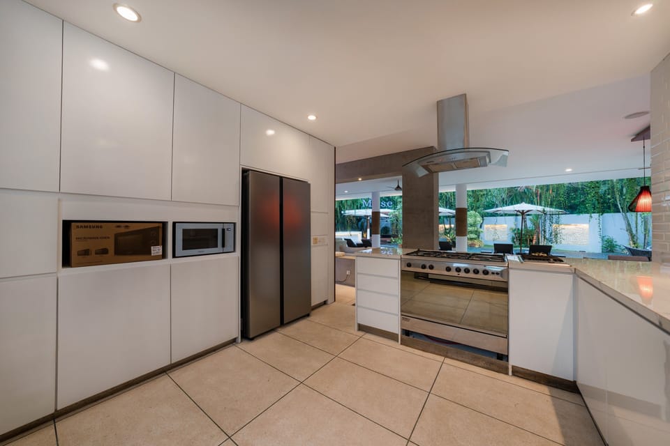 Fridge, microwave, highchair, cookware/dishes/utensils