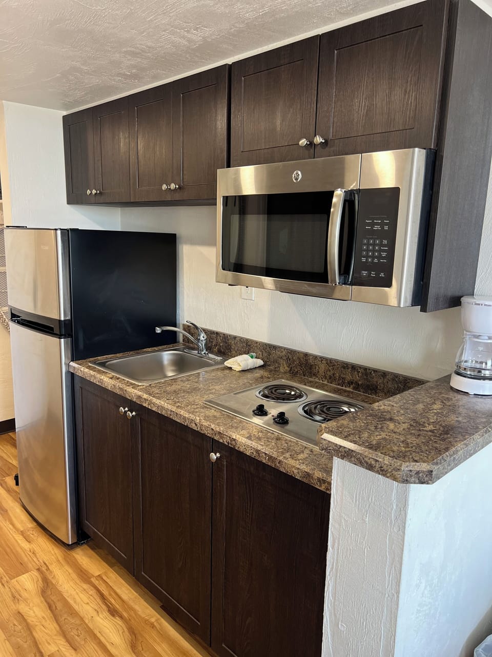 Fridge, microwave, coffee/tea maker