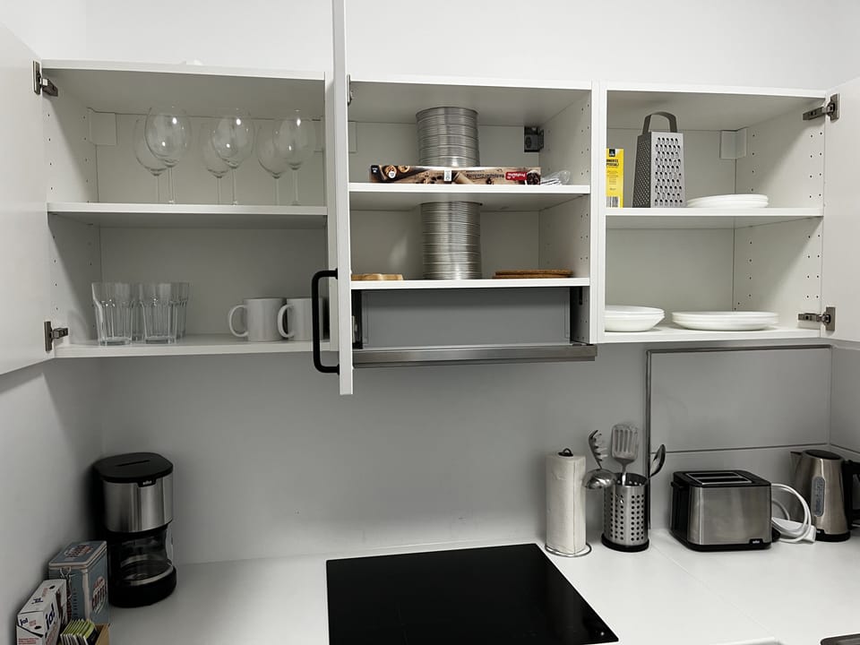 Fridge, oven, cookware/dishes/utensils