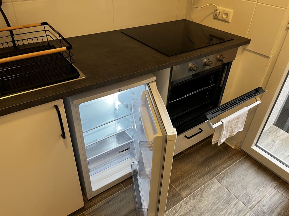 Fridge, oven, cookware/dishes/utensils