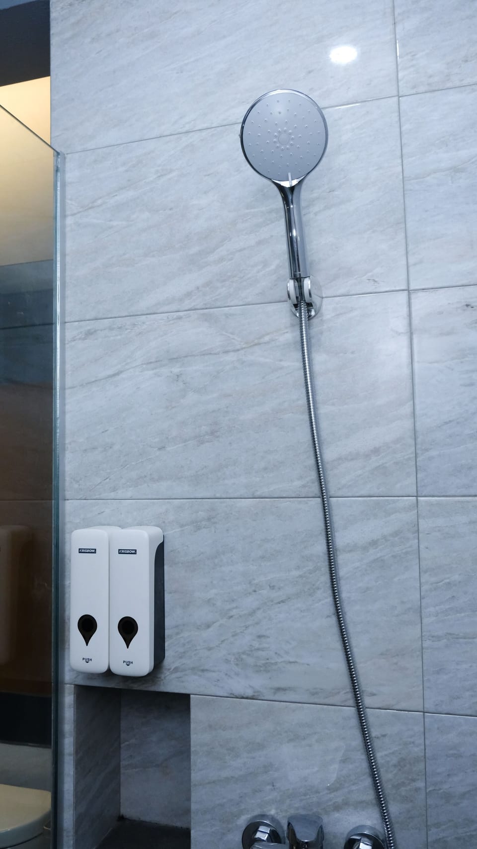 Shower, towels, soap, shampoo