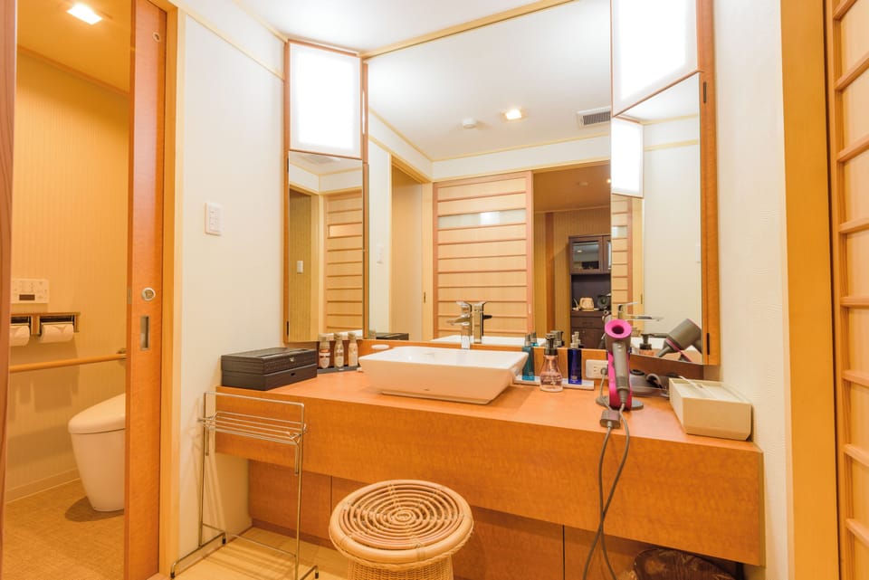 Special Japanese-Western Room with Semi Open-Air Bath and Mountain View - New as of 2022 | Bathroom | Free toiletries, hair dryer, bathrobes, slippers