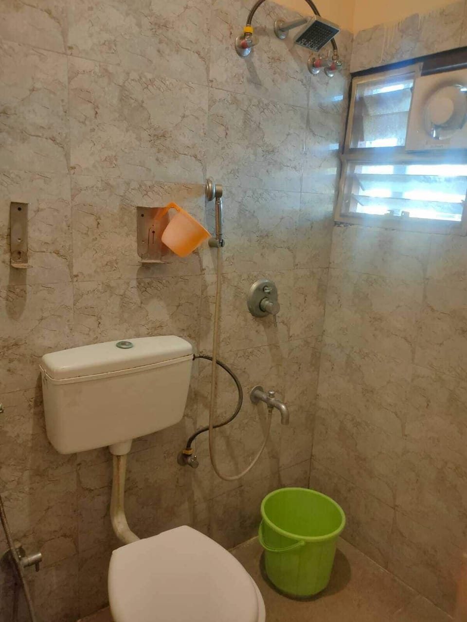 Shower, towels, soap, shampoo