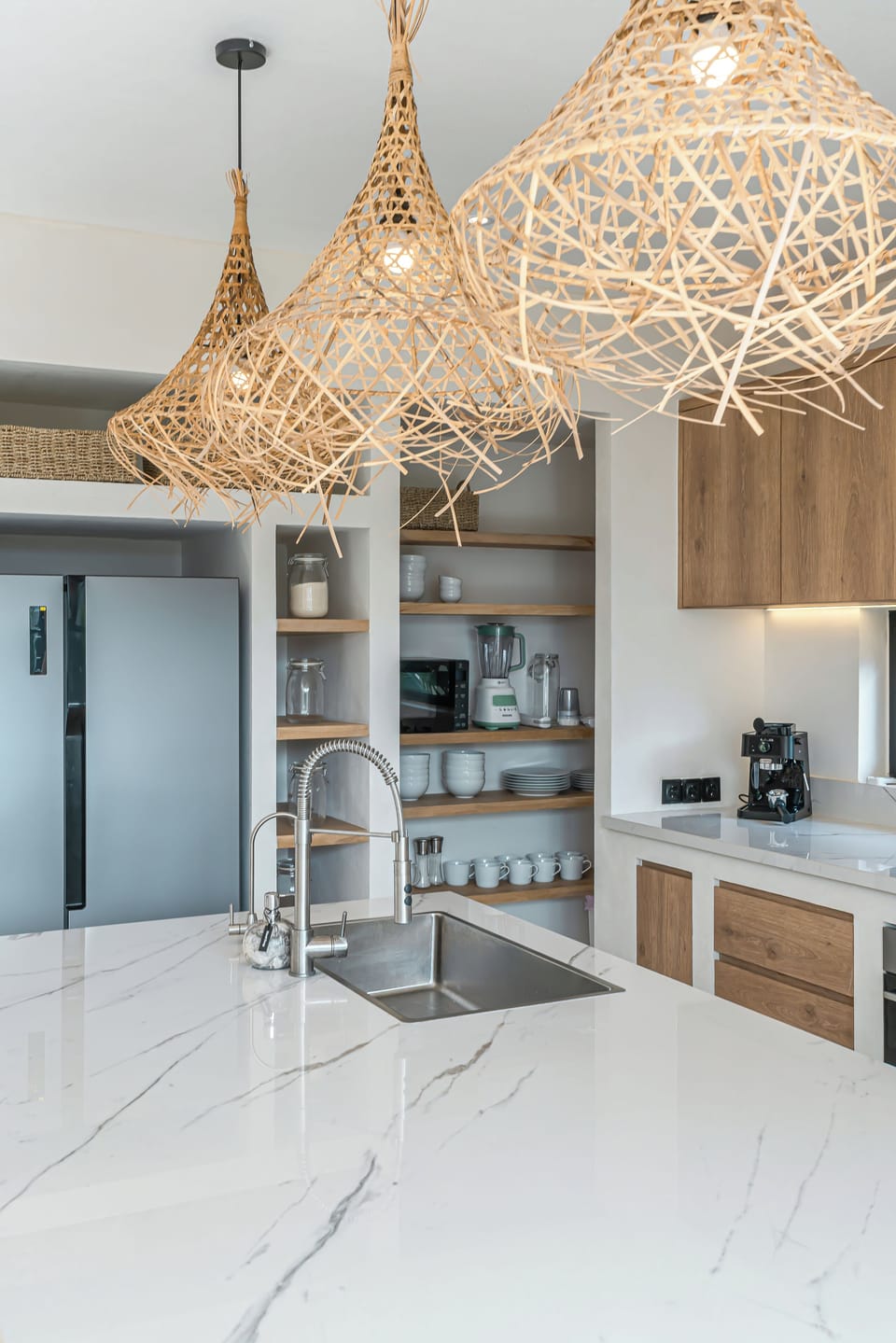 Family Villa, Pool View | Private kitchen | Fridge, microwave, coffee/tea maker, electric kettle