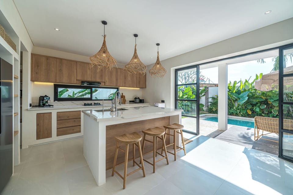 Family Villa, Pool View | Private kitchen | Fridge, microwave, coffee/tea maker, electric kettle