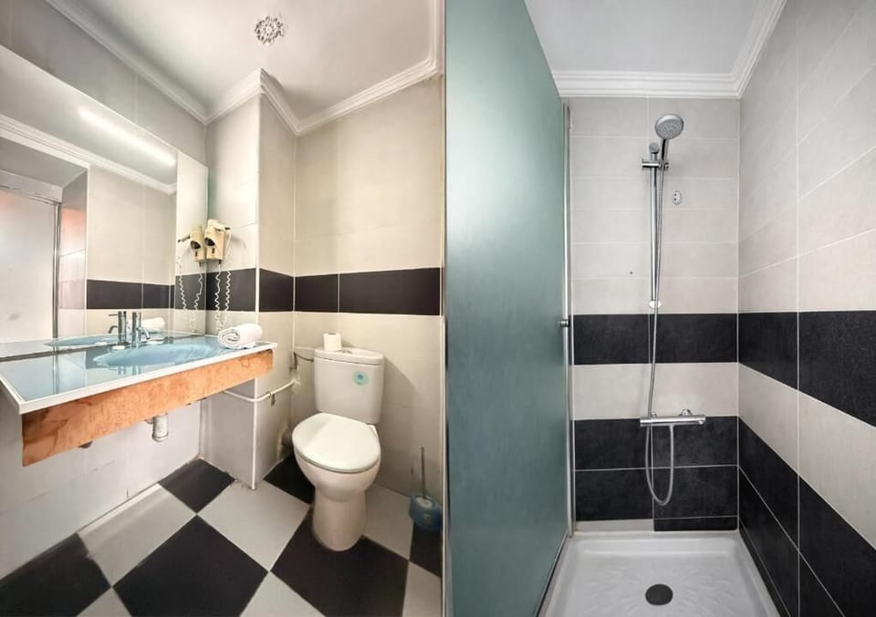 Hair dryer, bidet, towels, soap