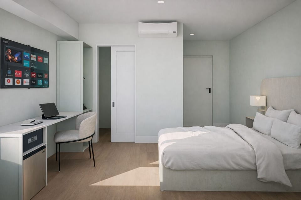 In-room safe, desk, laptop workspace, soundproofing