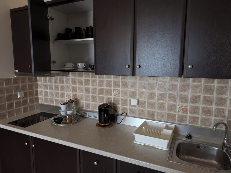 Luxury Studio Suite, Sea View | Private kitchen | Mini-fridge, highchair, freezer, kitchen islands