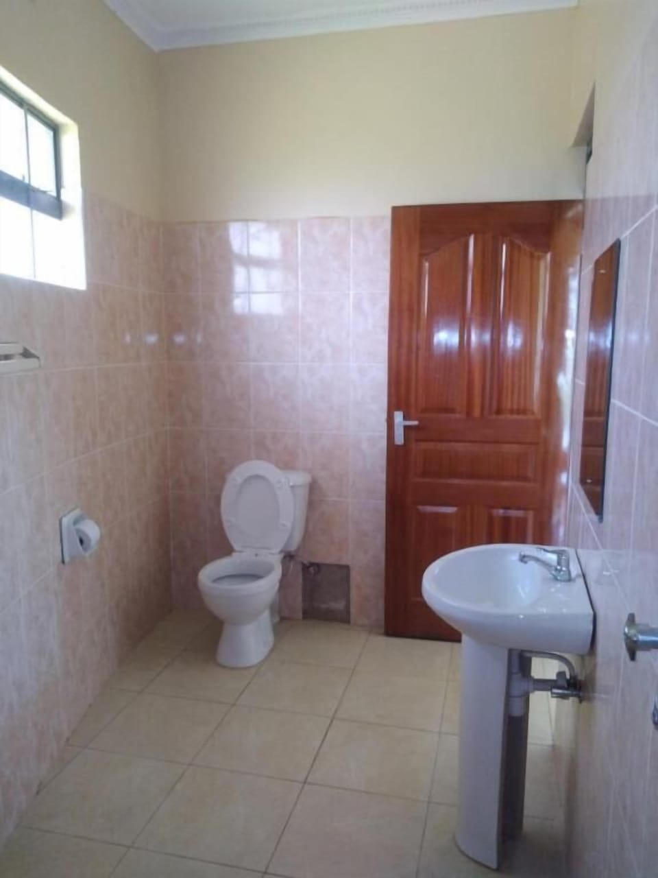 Shower, slippers, towels, soap