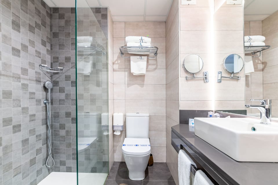 Free toiletries, hair dryer, bidet, towels