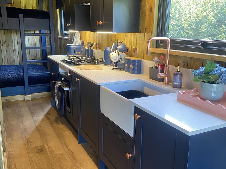 Fridge, toaster, cookware/dishes/utensils