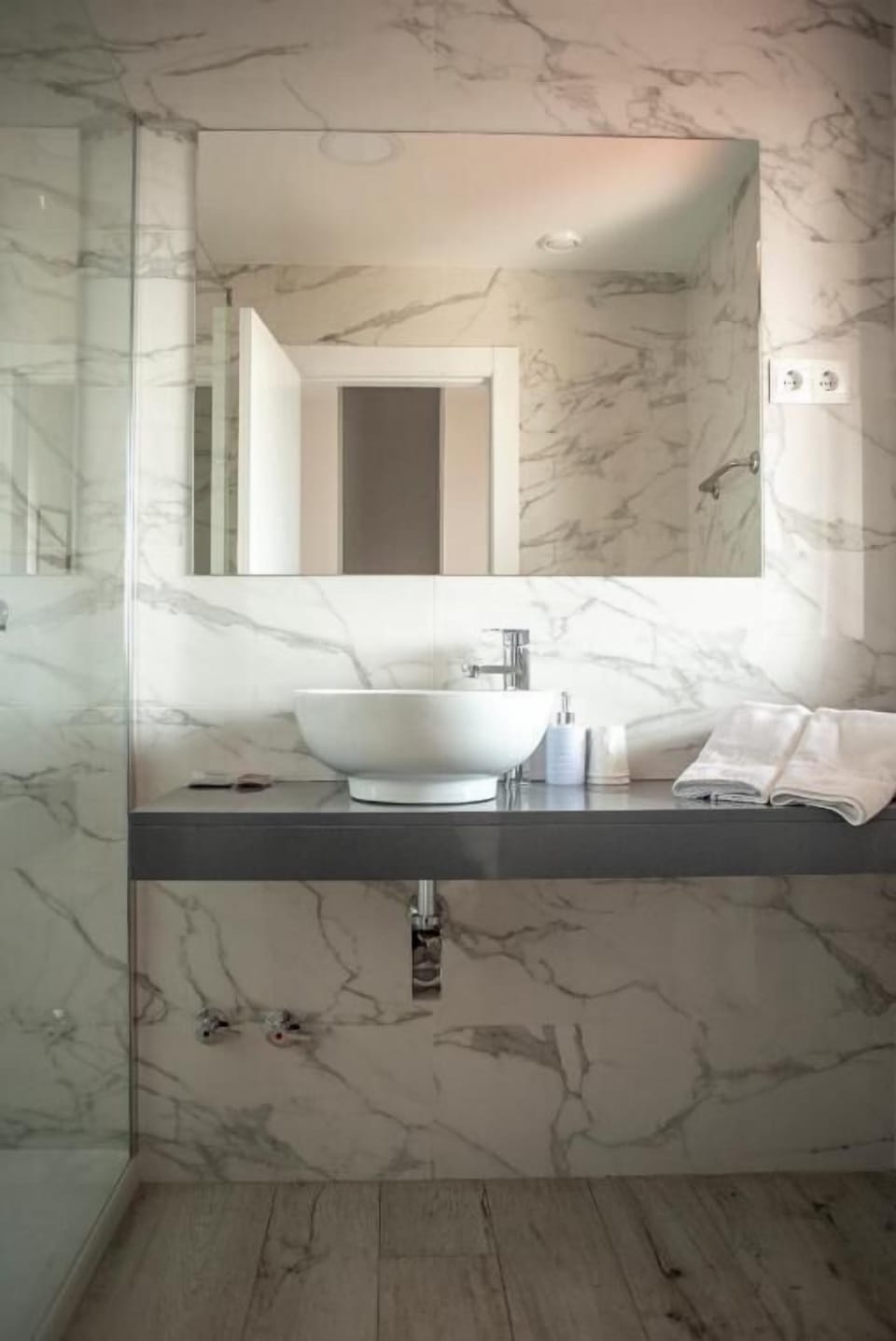 Shower, towels, soap, shampoo