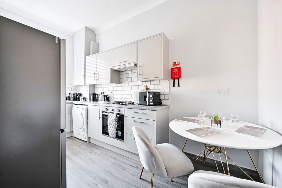 Fridge, microwave, oven, electric kettle