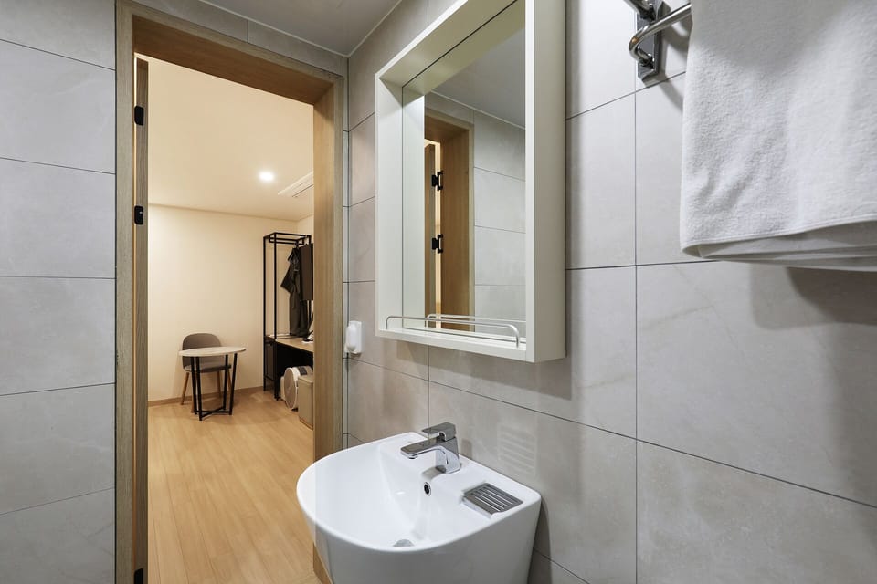 Deluxe Twin Room | Bathroom | Hair dryer, towels, soap, shampoo