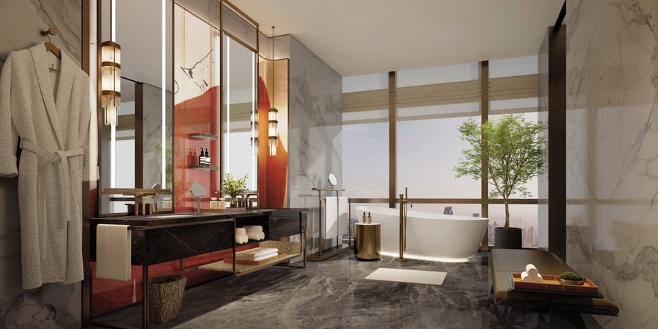 MGM Prince Bay Presidential Suite | Bathroom | Separate tub and shower, designer toiletries, hair dryer, bathrobes