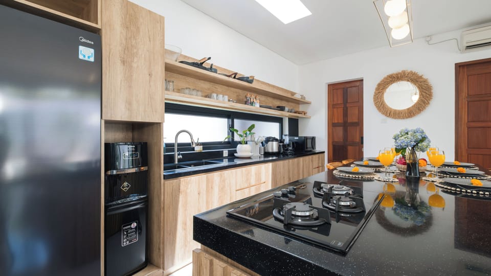 Villa, Pool View | Private kitchen | Fridge, microwave, stovetop, highchair