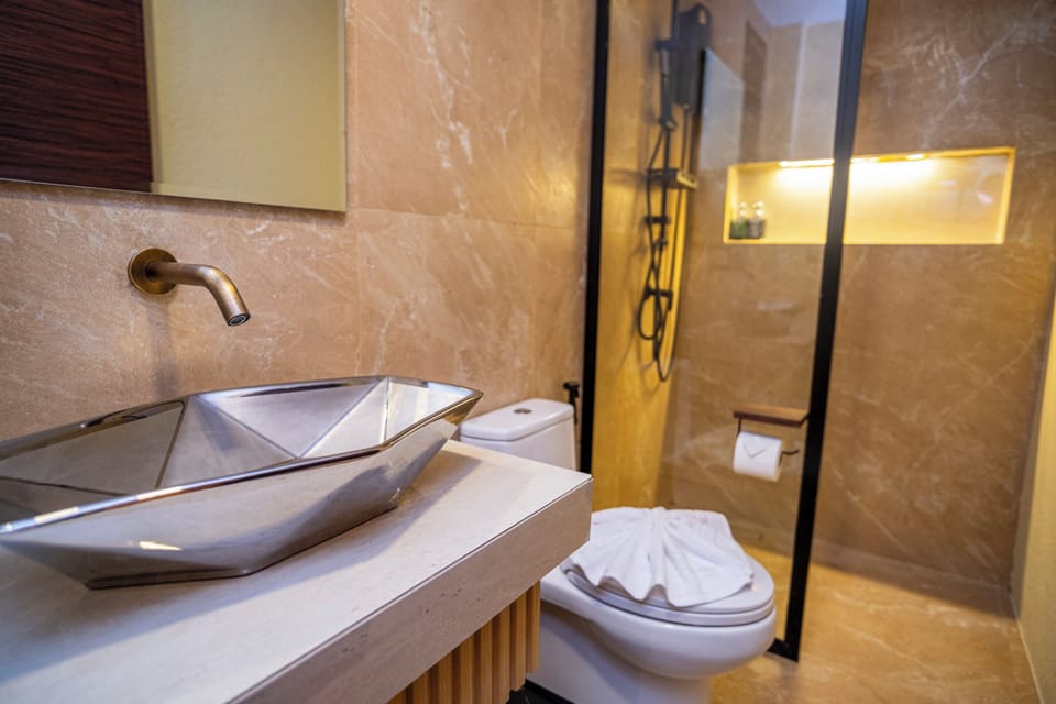 Deluxe Single Room | Bathroom | Hair dryer, towels, soap, shampoo