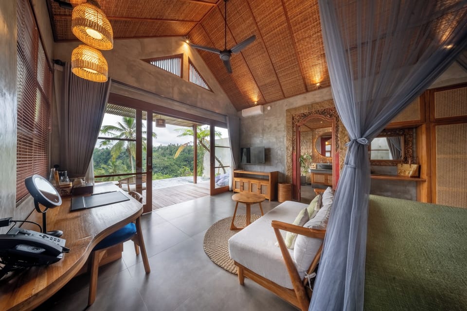 Villa, Pool View | Premium bedding, minibar, in-room safe, desk