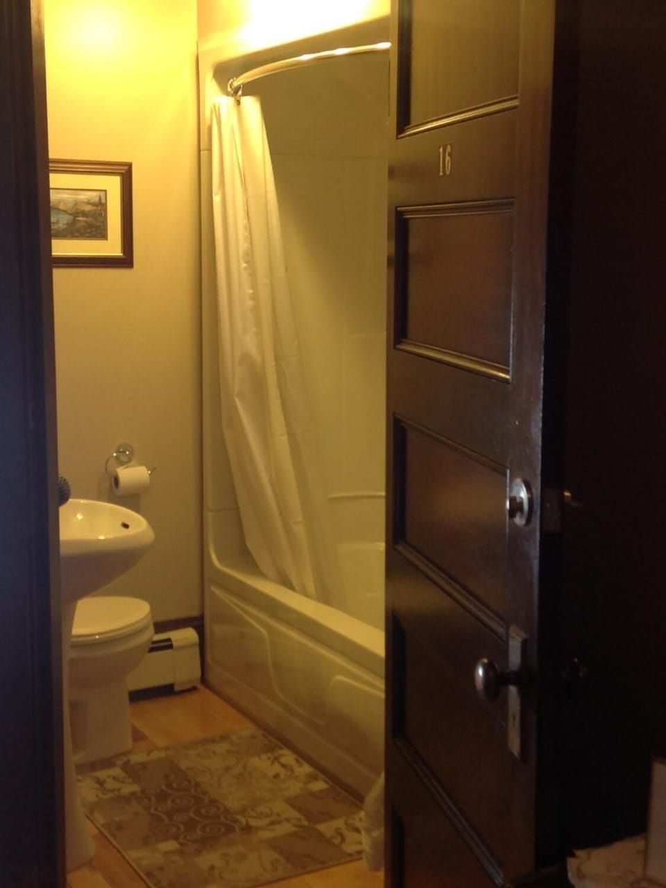 Combined shower/tub, hair dryer, towels
