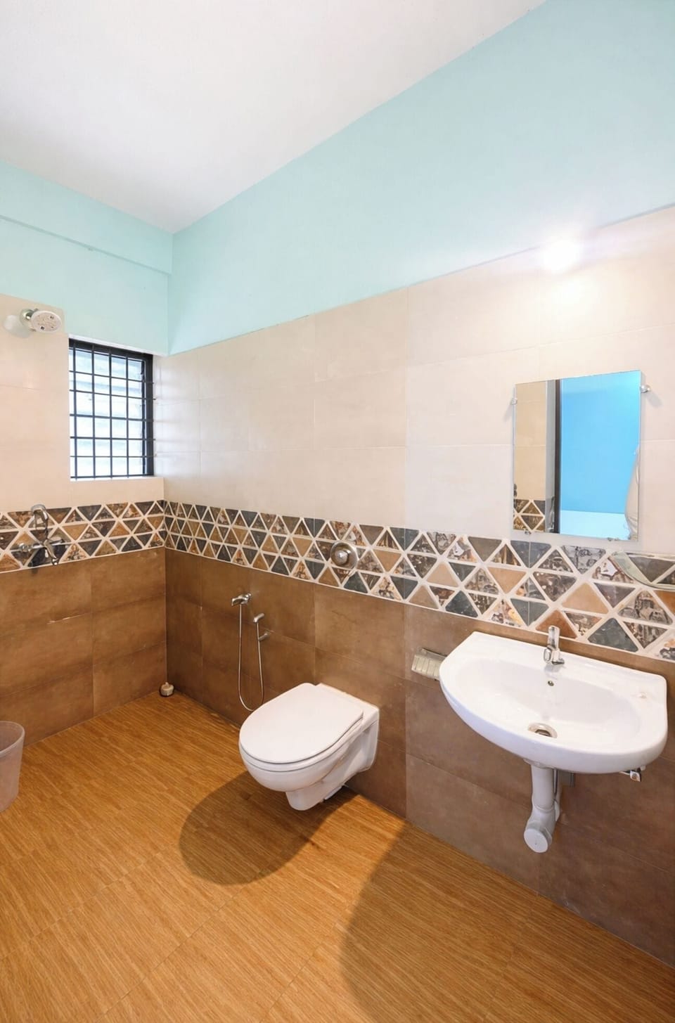 Shower, rainfall showerhead, slippers, bidet