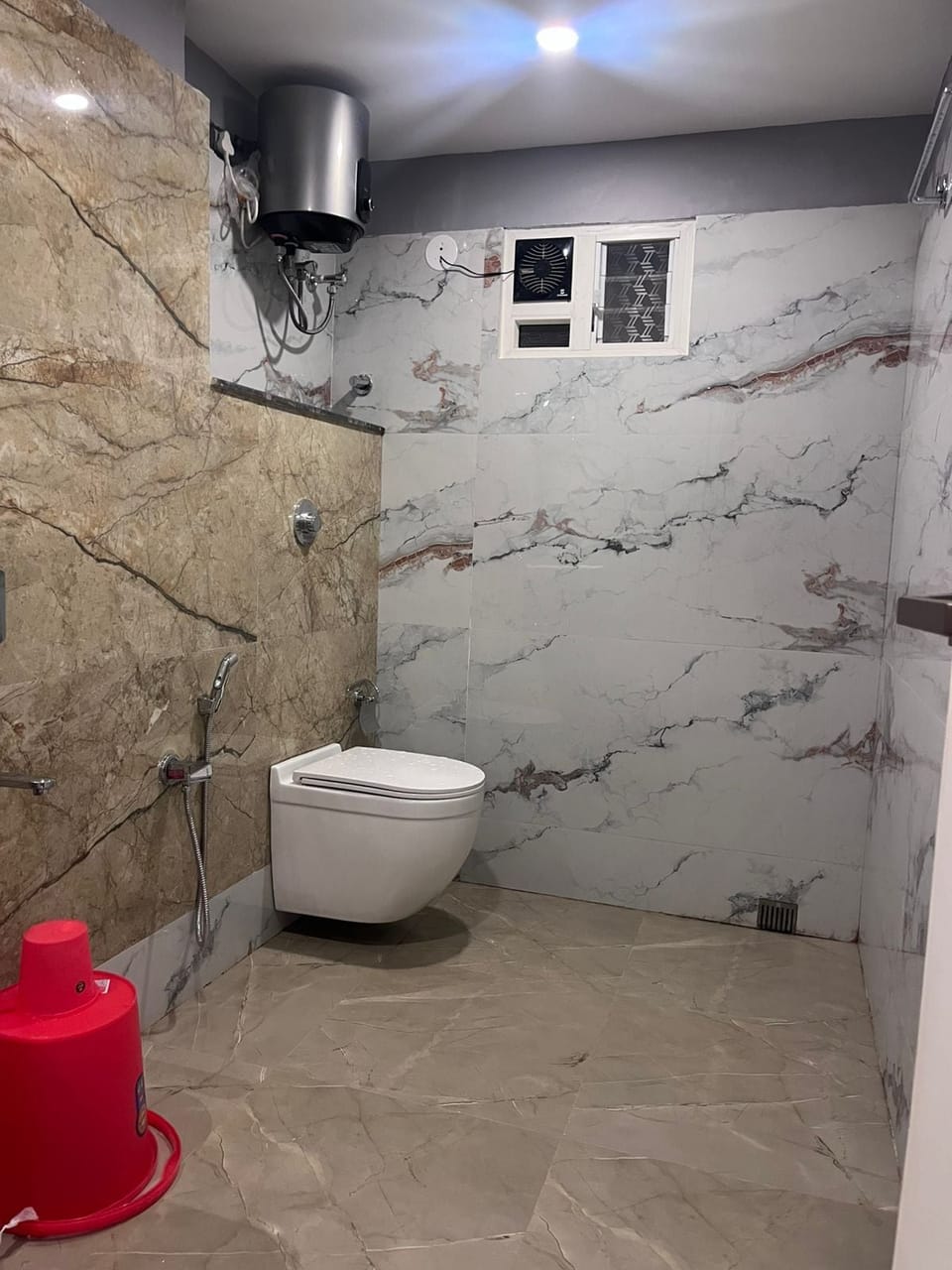 Shower, towels, soap, shampoo