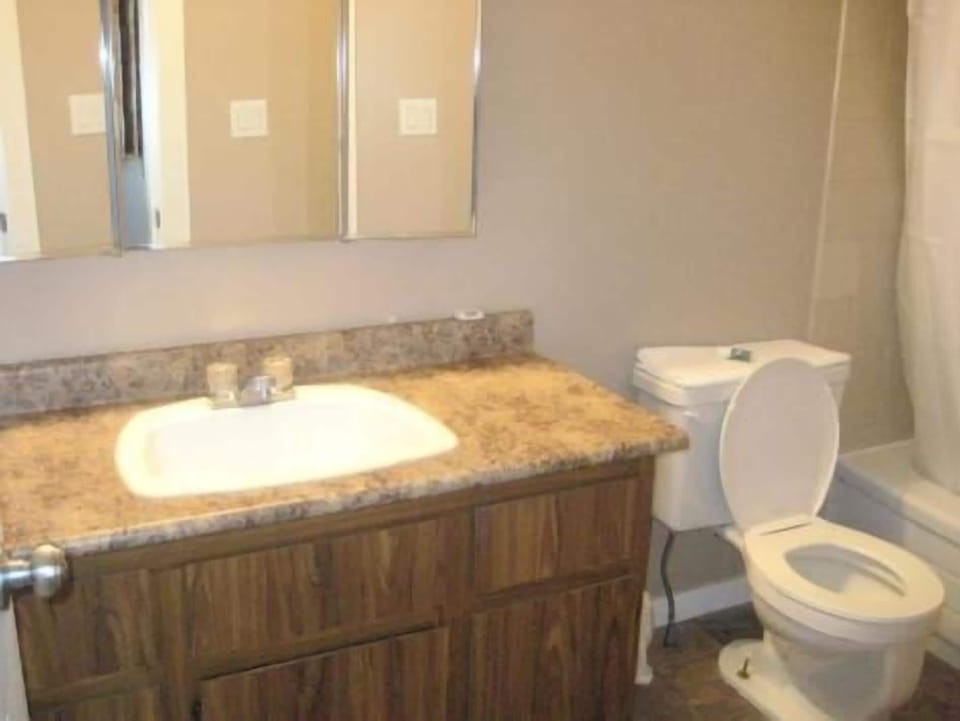 Combined shower/tub, towels