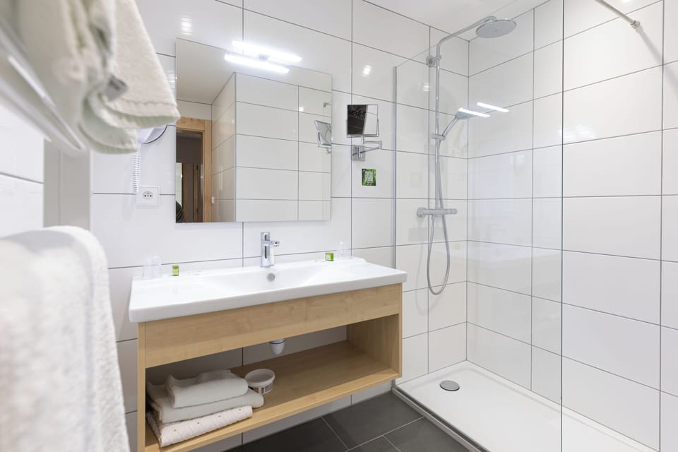 Comfort Triple Room | Bathroom | Shower, hair dryer, towels, soap