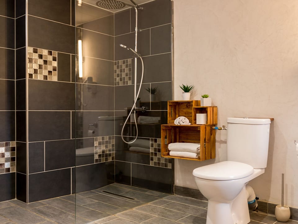 Deluxe Quadruple Room | Bathroom | Hair dryer, towels, soap, toilet paper