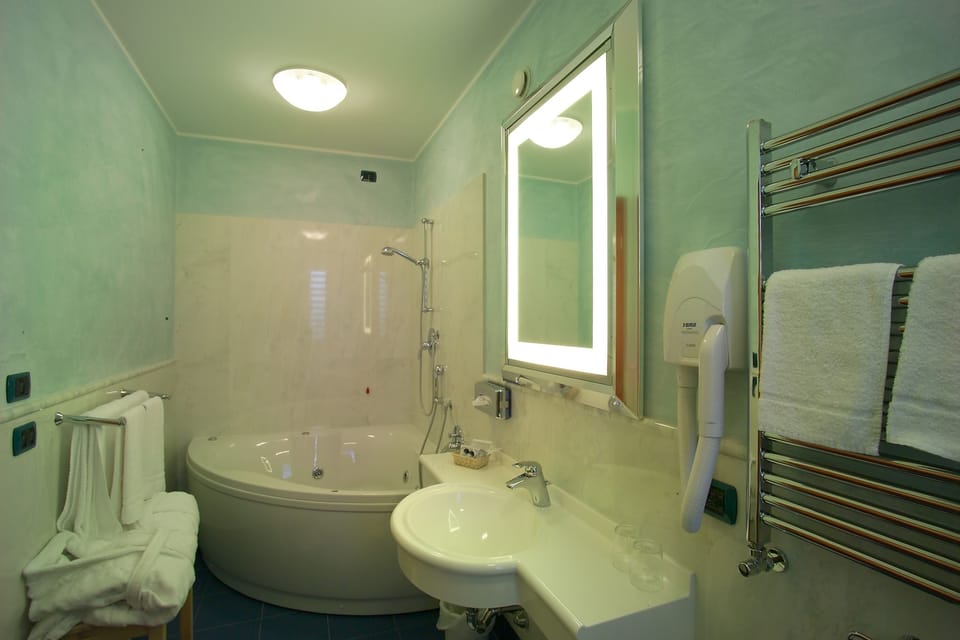 Shower, free toiletries, hair dryer, bidet