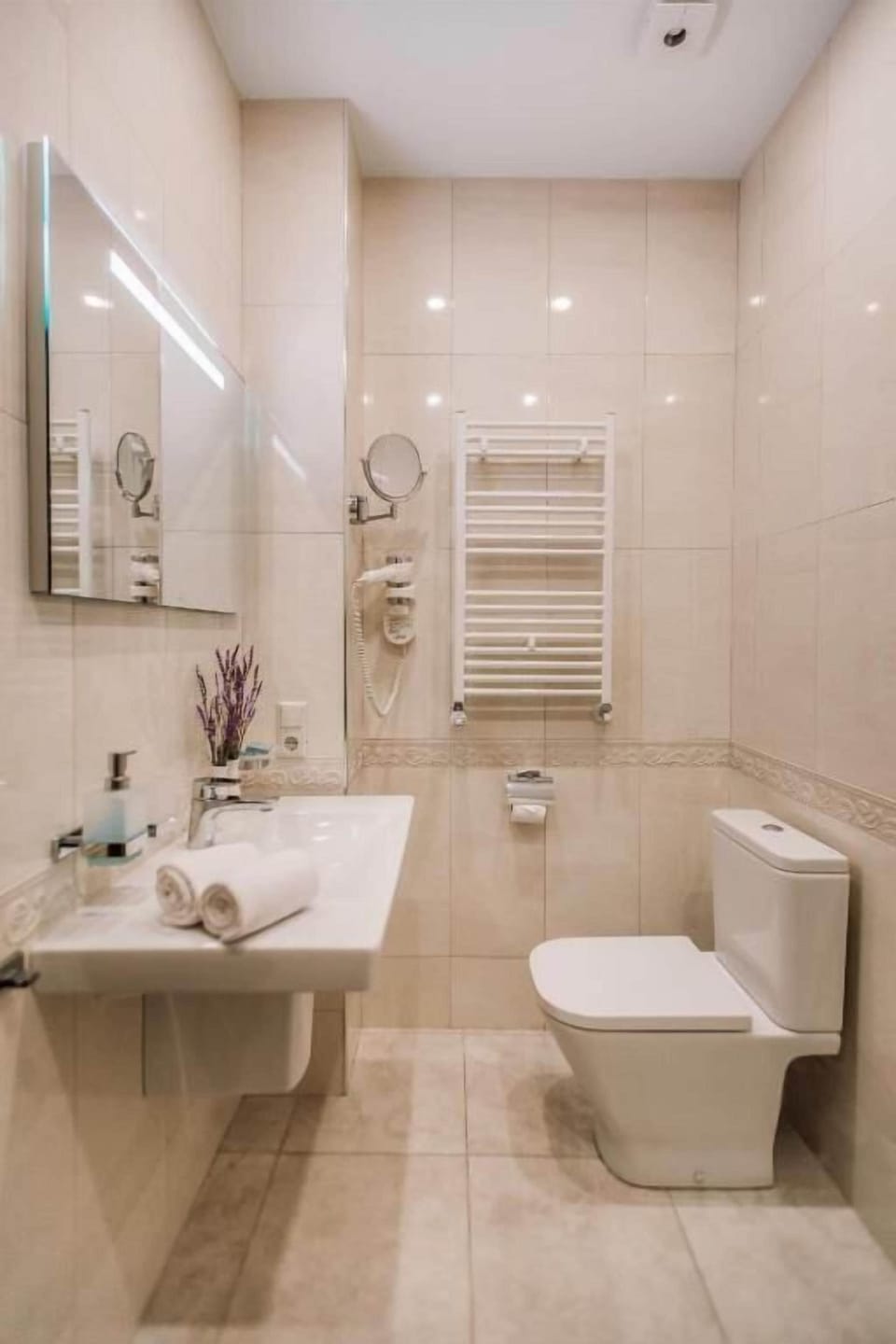 Free toiletries, hair dryer, slippers, towels