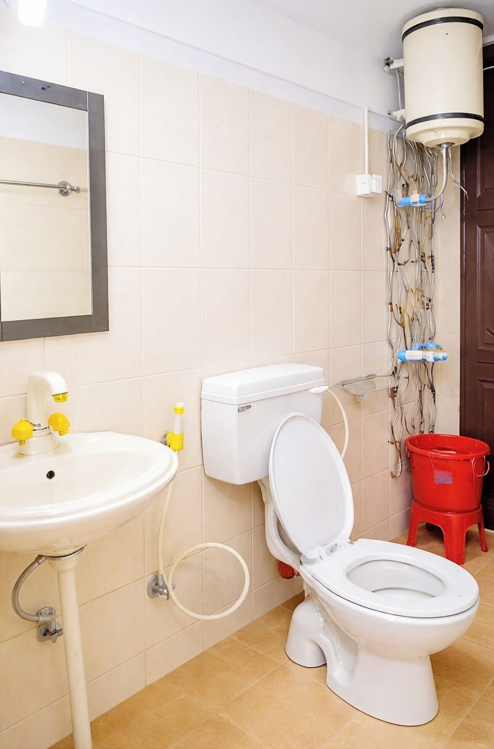 Shower, rainfall showerhead, slippers, bidet