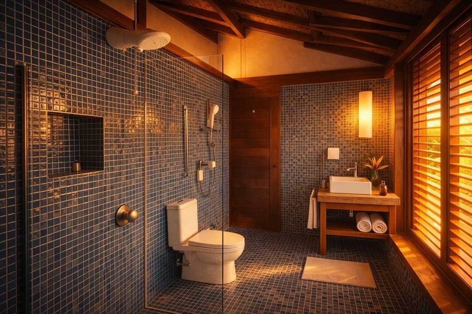 Deluxe Double Room, 1 Bedroom, Balcony, Garden View | Bathroom | Shower, rainfall showerhead, hair dryer, towels