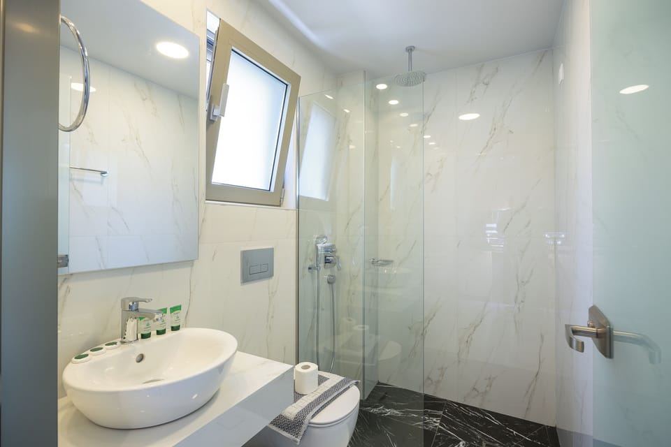 Deluxe Triple Room, Sea View, Executive Level | Bathroom | Shower, hair dryer, towels, soap