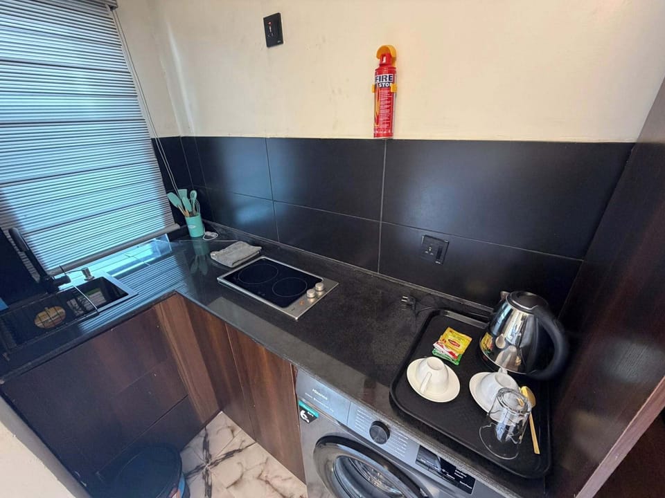 Economy Apartment, Balcony, City View | Private kitchen | Fridge, microwave, oven, stovetop