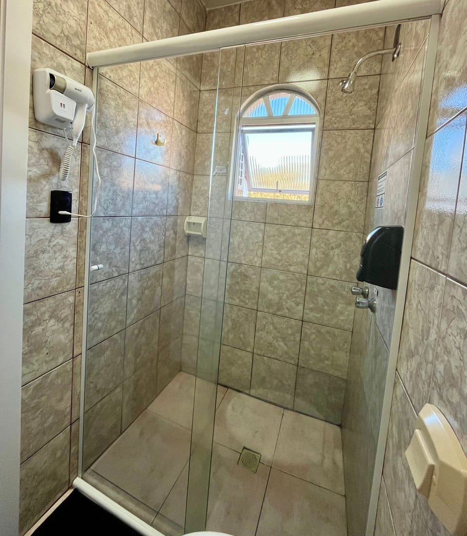 Shower, towels, soap, shampoo