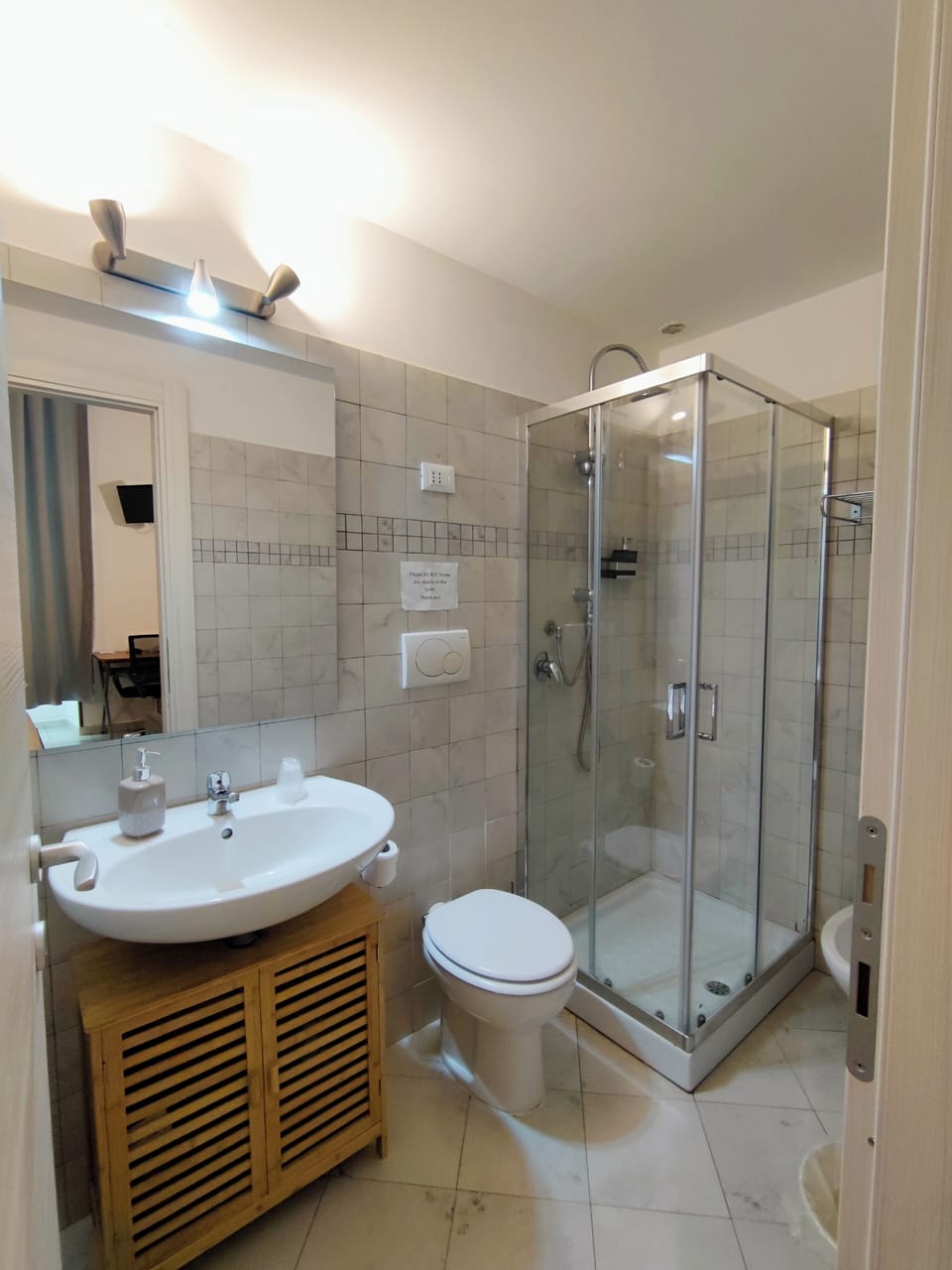 Hair dryer, bidet, towels, soap
