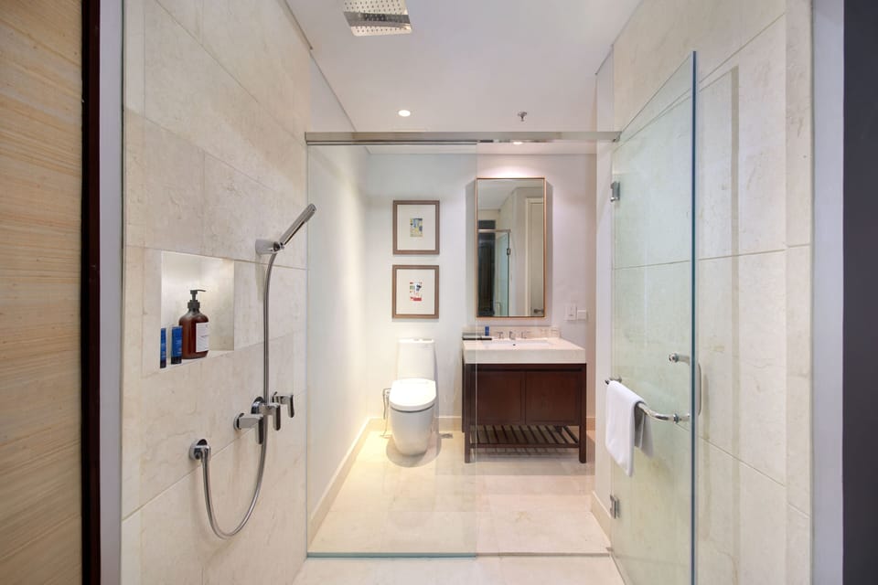 Free toiletries, hair dryer, slippers, bidet