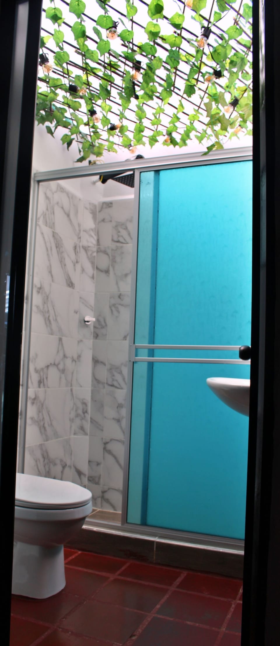 Shower, towels, soap, toilet paper