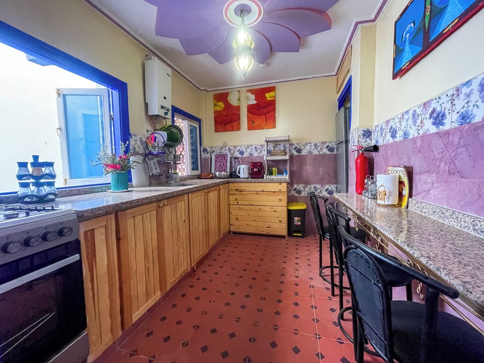 Full-size fridge, microwave, oven, espresso maker