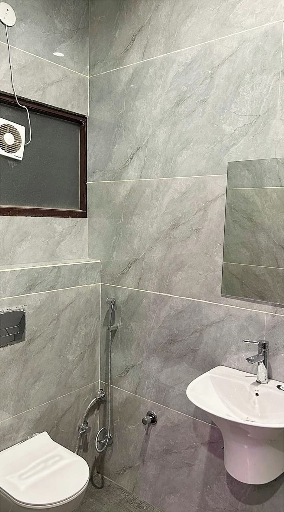 Shower, rainfall showerhead, towels, soap