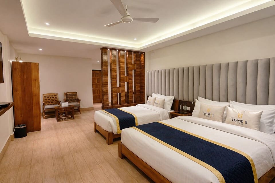 Desk, bed sheets