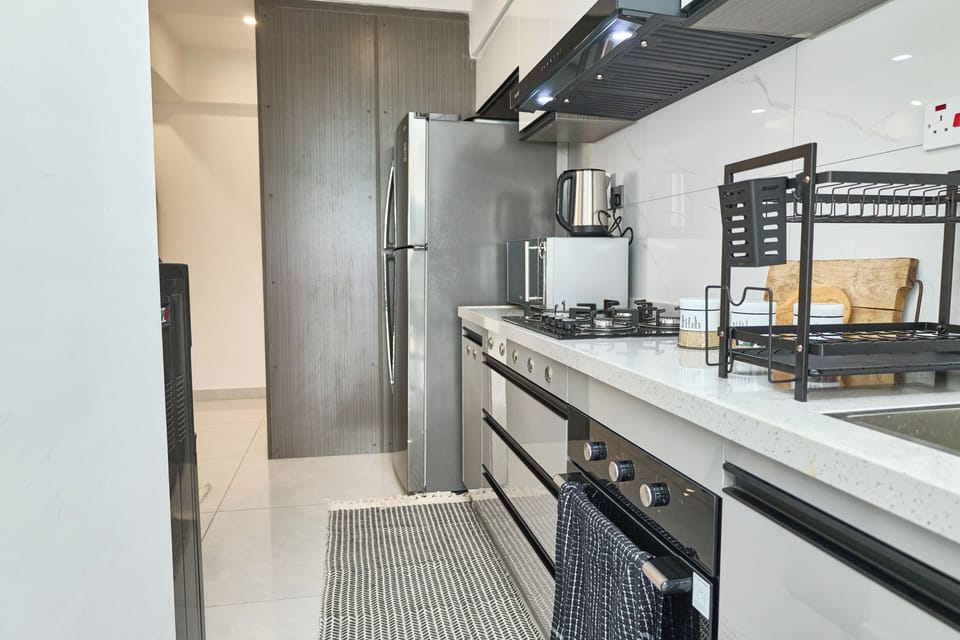 Family Apartment, City View | Private kitchen | Fridge, microwave, oven, stovetop