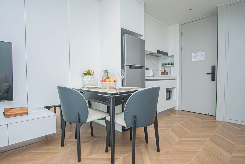 Classic Apartment, Balcony, Pool View | Private kitchen | Espresso maker, electric kettle, highchair