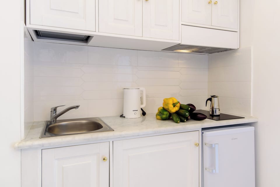 Apartment, Balcony, City View | Private kitchen | Fridge, stovetop, espresso maker, electric kettle