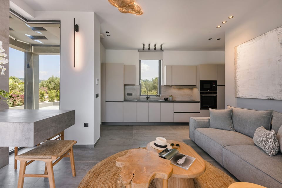 Aegiali Luxury Villa | Private kitchen | Fridge, microwave, oven, stovetop