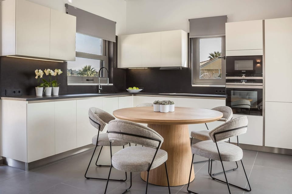 Avgi Luxury Villa | Private kitchen | Fridge, microwave, oven, stovetop