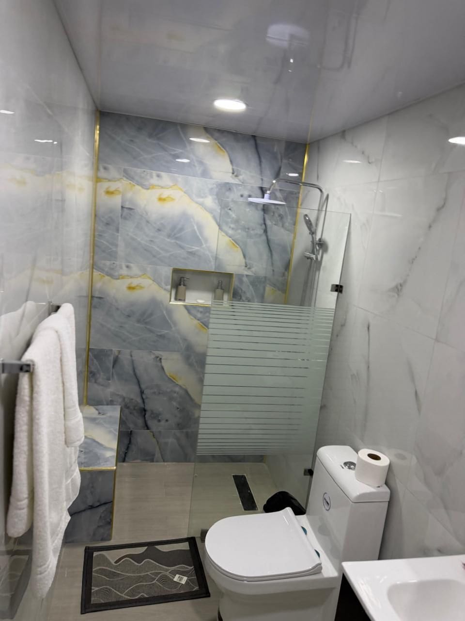 Comfort Double Room | Bathroom | Shower, towels, soap, shampoo